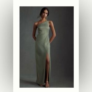 BHLDN Dylan Satin Gown in Moss